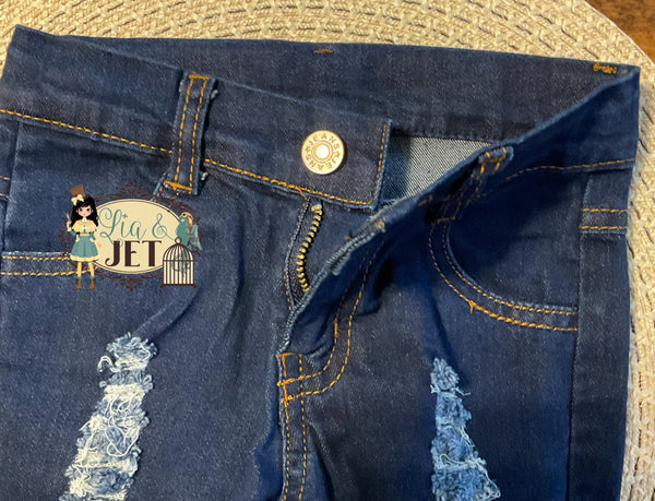 Dark Denim distressed Bells (4T left)