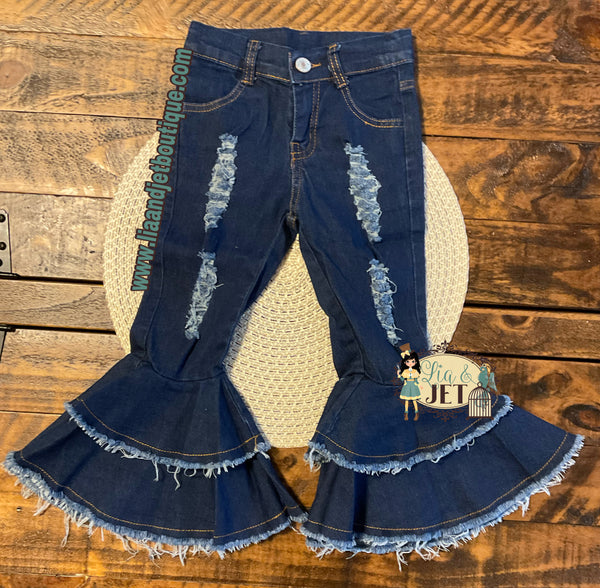 Dark Denim distressed Bells (4T left)